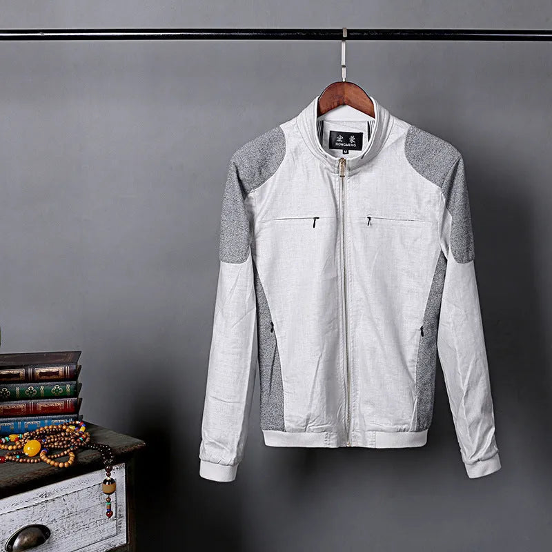 Men's thin cotton linen jacket in heather gray, grass green, or blue colours with regular fit