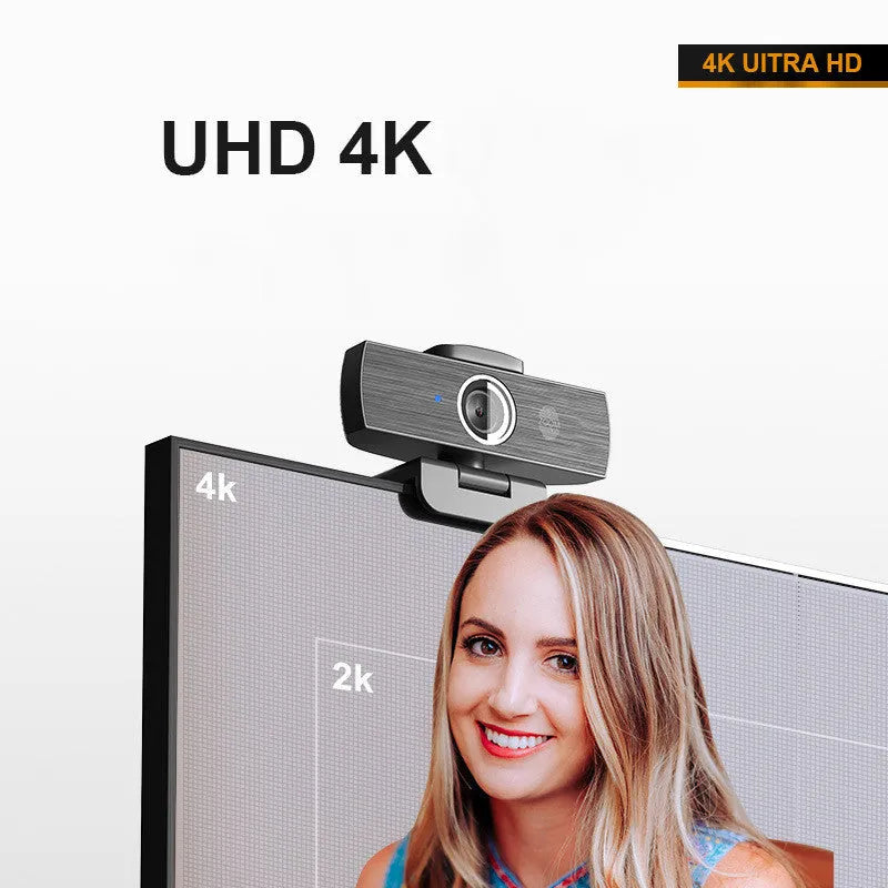 Black USB web camera with magnetic privacy cover for video conferences