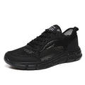 Men's breathable hollow mesh sports shoes in black, blue, and grey, sizes 37 to 48