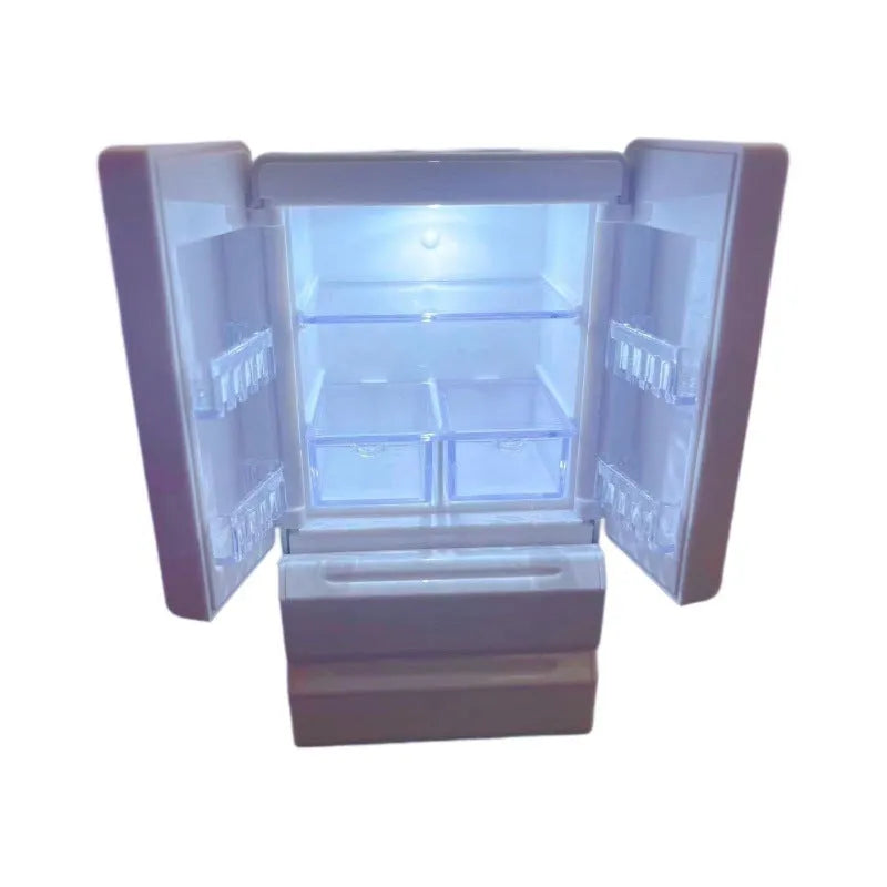 White plastic miniature candy toy model with light-up feature showing dimensions