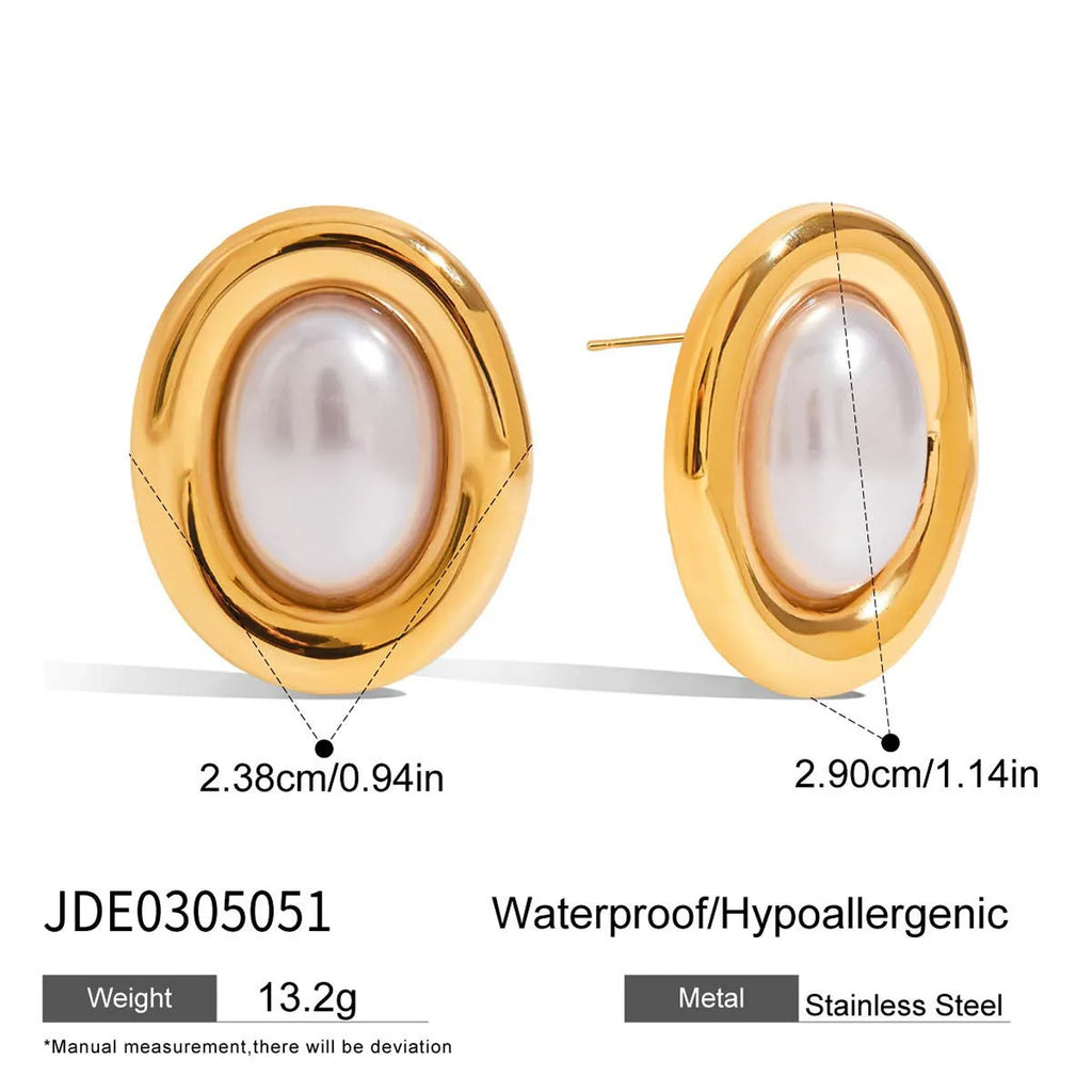 Small stainless steel vintage pearl ear studs for women with a non-fade electroplated finish.