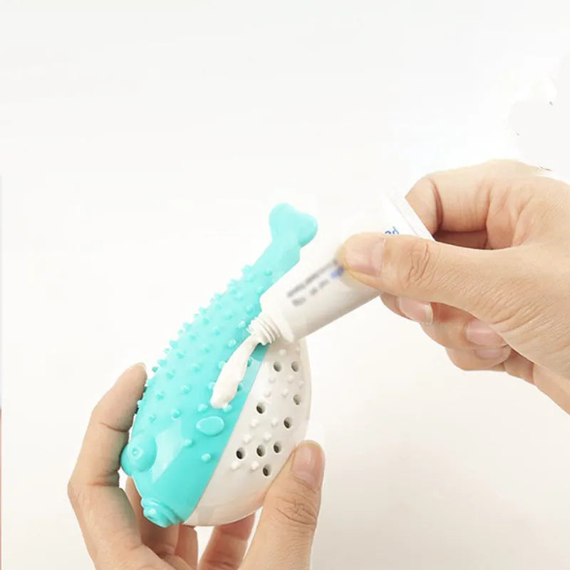 Silicone fish-shaped cat chew toy in assorted colours for dental care and play