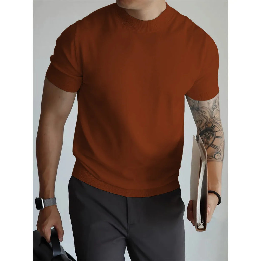 Men's solid colour slim-fit polyester T-shirt in dark gray, front view