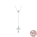 Sterling silver cross necklace with V-neck pendant on O-ring chain