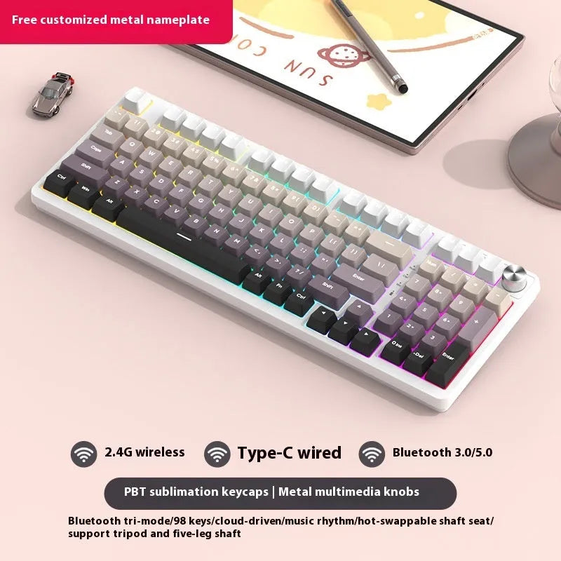 98 key wireless Bluetooth mechanical keyboard with display screen and metal knob