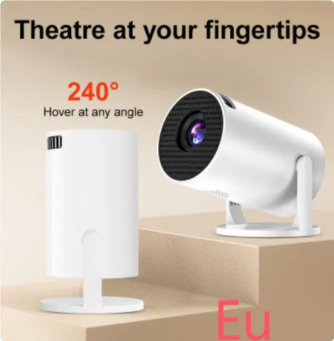 White mini wireless portable HD projector on a table