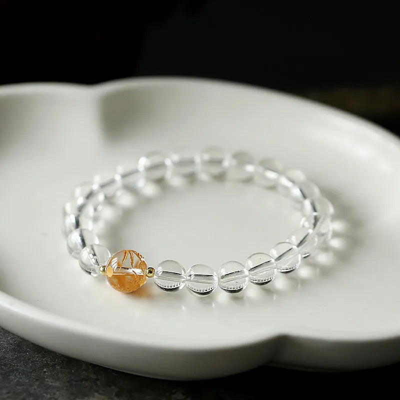 Unisex bracelet with obsidian, black agate, and white crystal beads in geometry shape, 10mm and 8mm