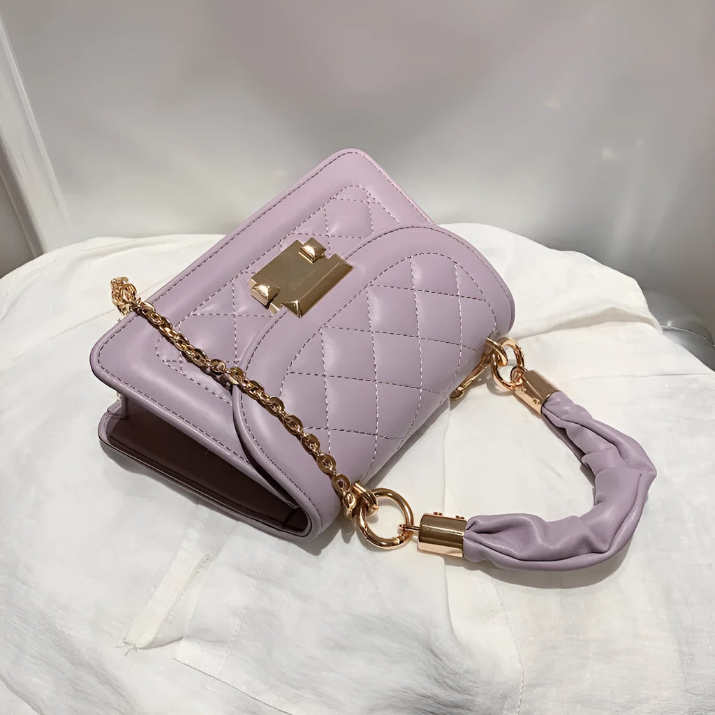 Korean style women's purple PU shoulder bag with rhombus square shape and crossbody strap