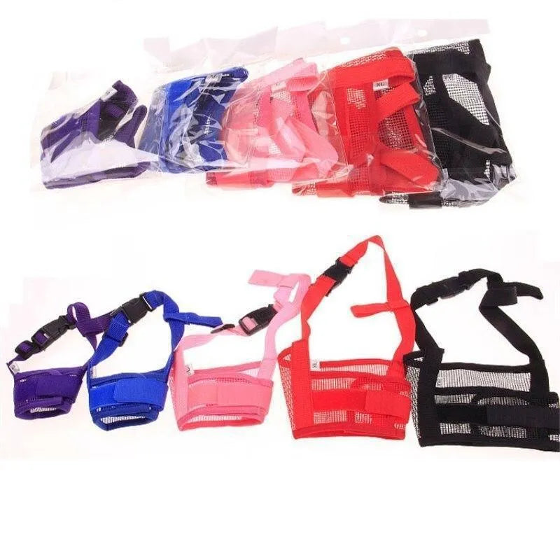 Adjustable plastic dog muzzle in multiple colours for biting and barking prevention