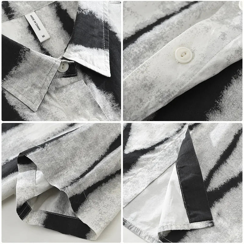 Retro striped loose-fit cotton cardigan shirt for men in black or brown colours