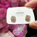 Square geometric diamond earrings for women in silver and gold alloy