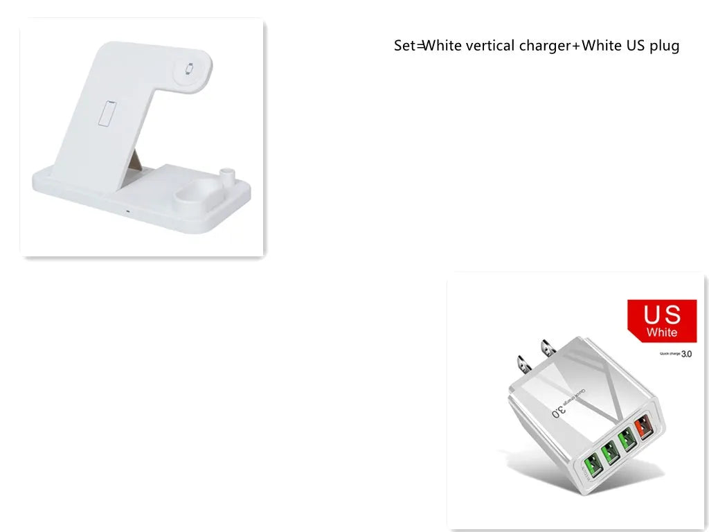 Foldable 4-in-1 wireless charging station for iPhone, Apple Watch, AirPods and Apple Pencil on a desk