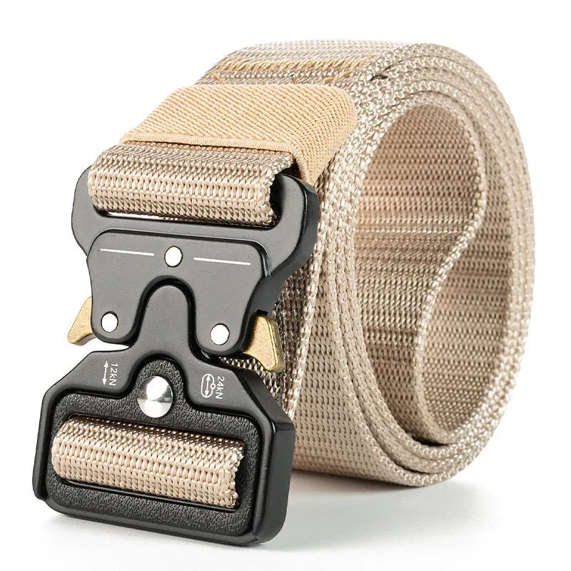 Men's thick canvas tactical belt with alloy quick-release buckle in five colour options