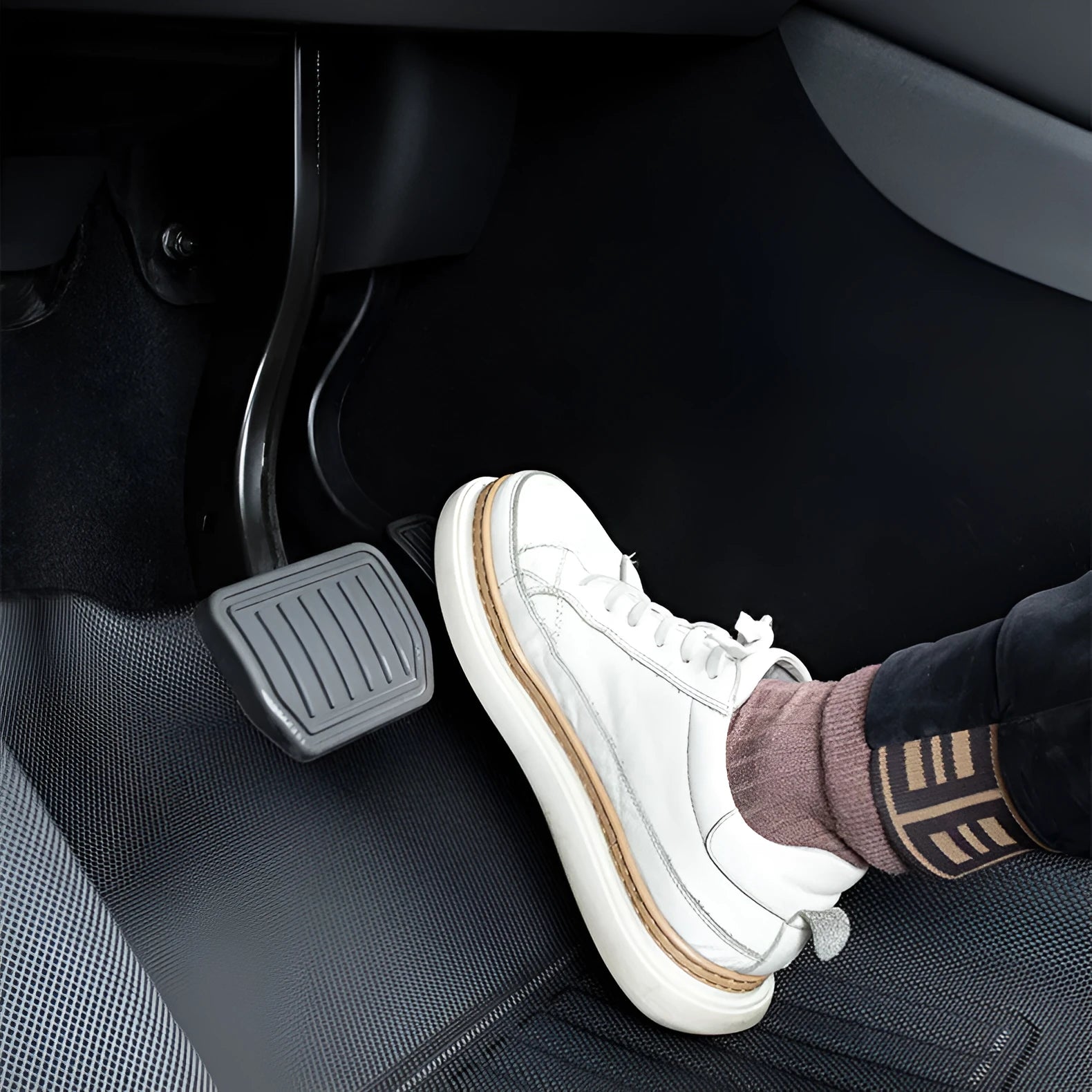 Set of TPR car floor mats for Tesla Model Y, including tailbox and storage box mats, in black