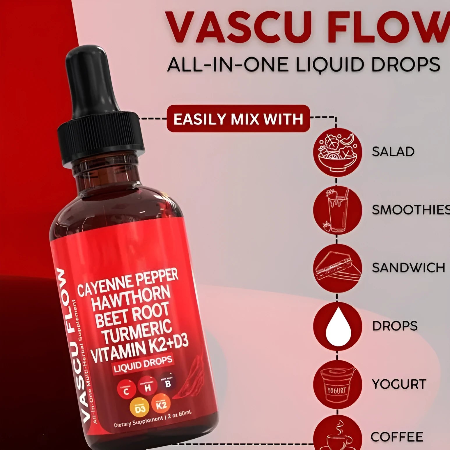 Vitamin D3 K2 Hawthorn Fruit Supplement Liquid Drops 60ml bottle