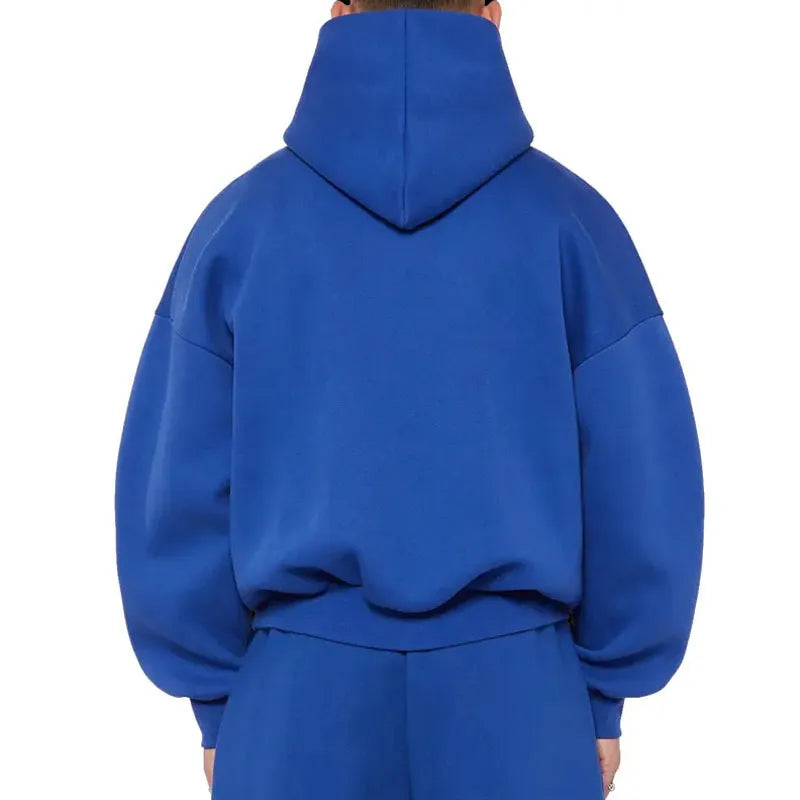Men's solid colour fleece-lined cotton hoodie sweater with a wool lining and pullover design.