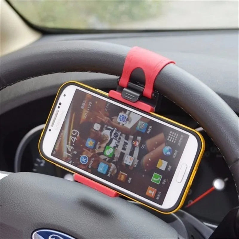Black steering wheel phone holder clip mount for car navigation