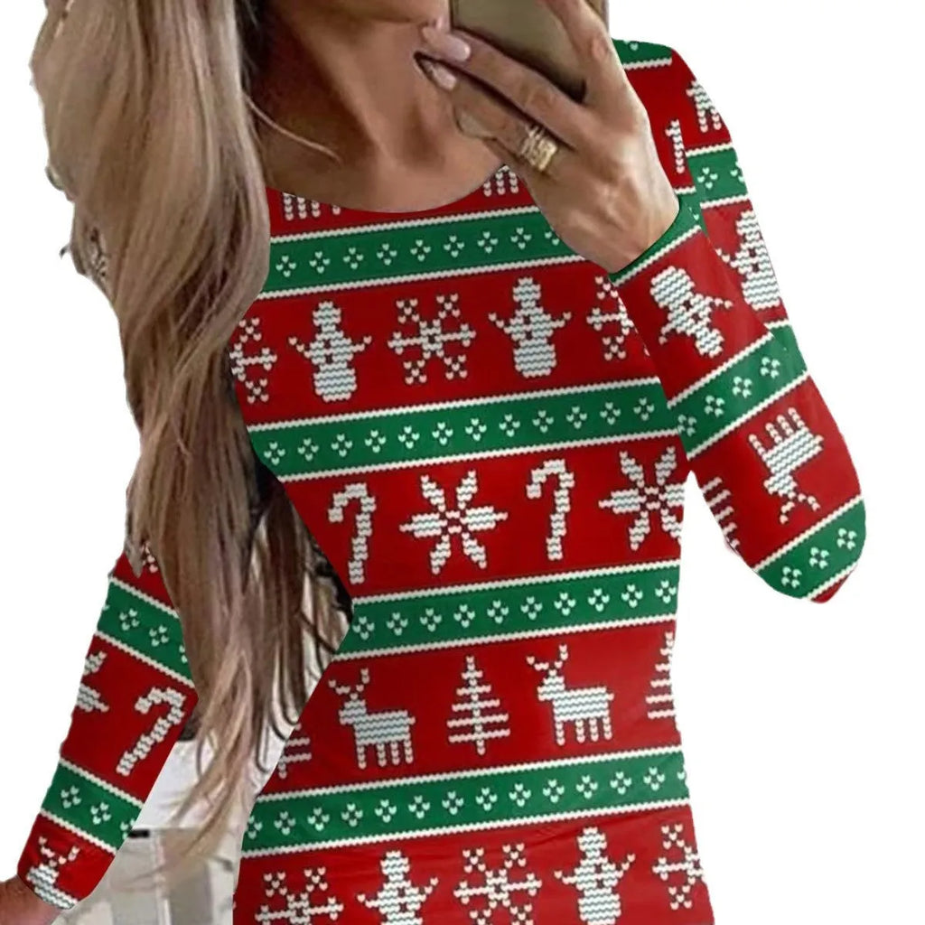 Women's Christmas dress with animal print pattern and long sleeves in floral colour option