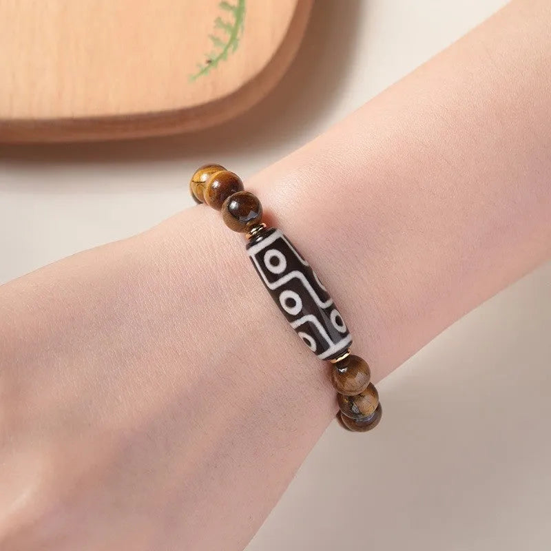 Ethnic style tigereye single circle Buddha rosary bracelet with natural stone beads in 6mm 8mm 10mm 12mm sizes on elastic cord