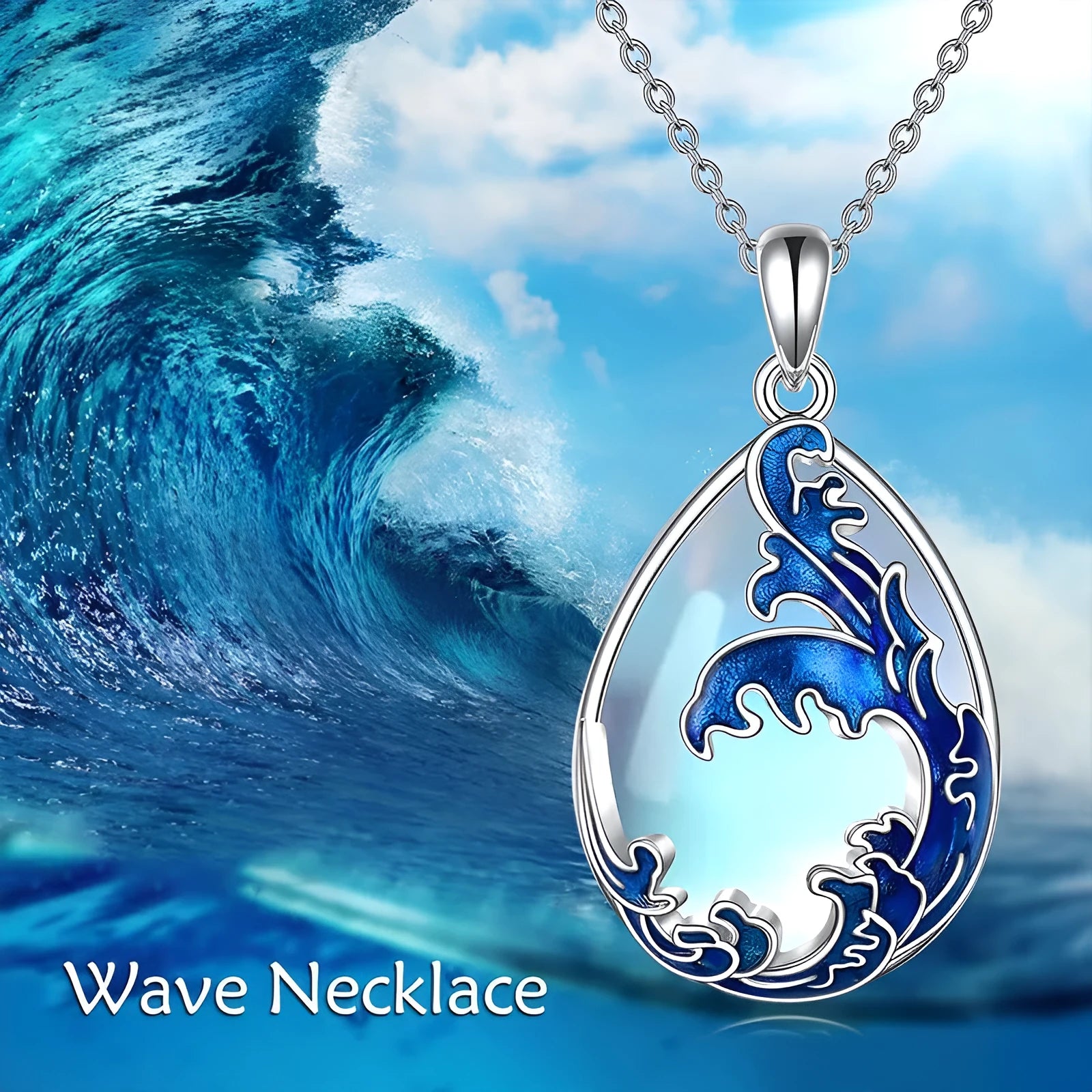 Blue heart-shaped alloy pendant on a chain, HAILANG women's necklace.