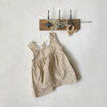 Girls' three-dimensional lace vintage floral vest dress in gray apricot polyester fiber, suitable for heights 73-100cm