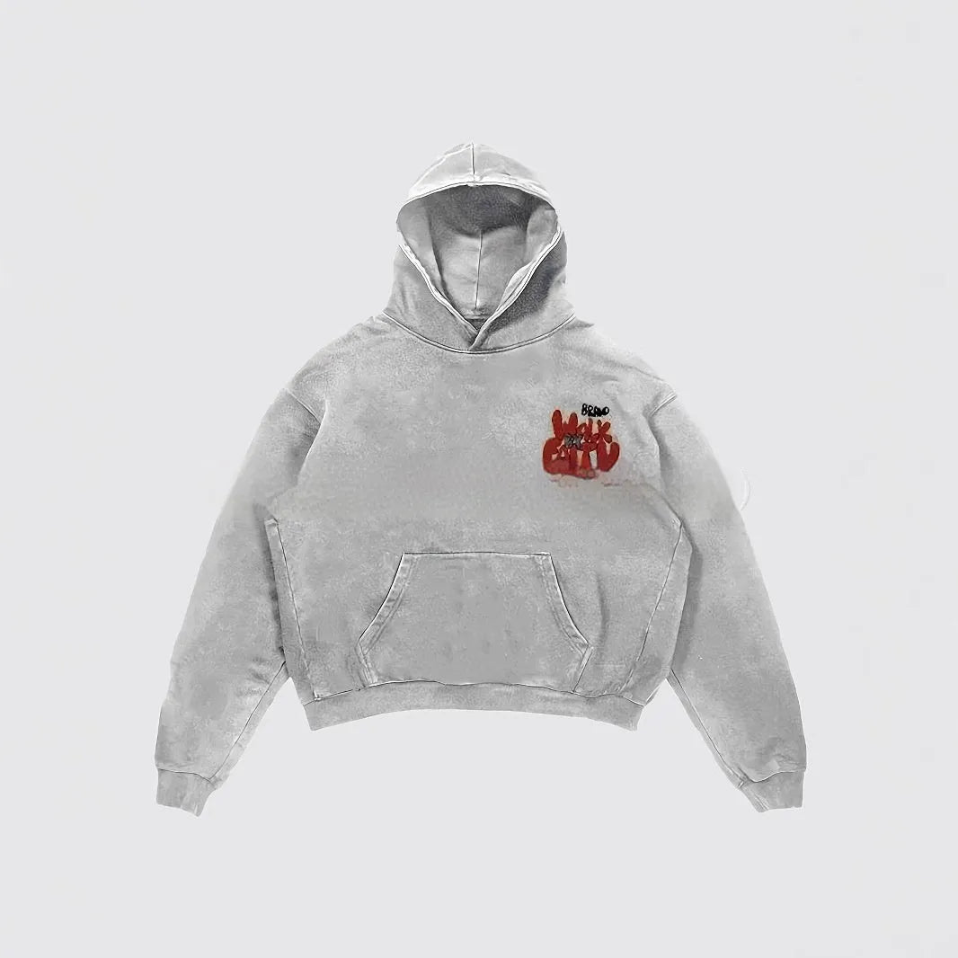 Women's Granny Grey hoodie with character print design and front pocket