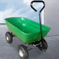 Green four-wheel dump truck with steel PP construction, 940mm long bed