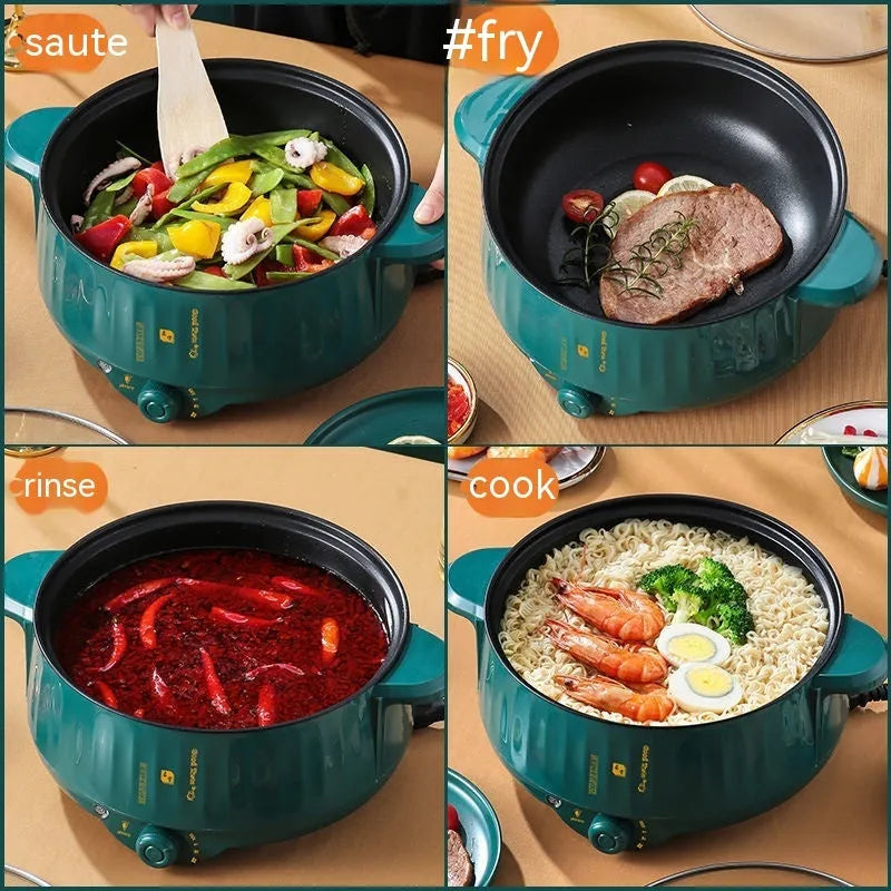 Stainless steel electric hot pot with non-stick interior in white or green colour options