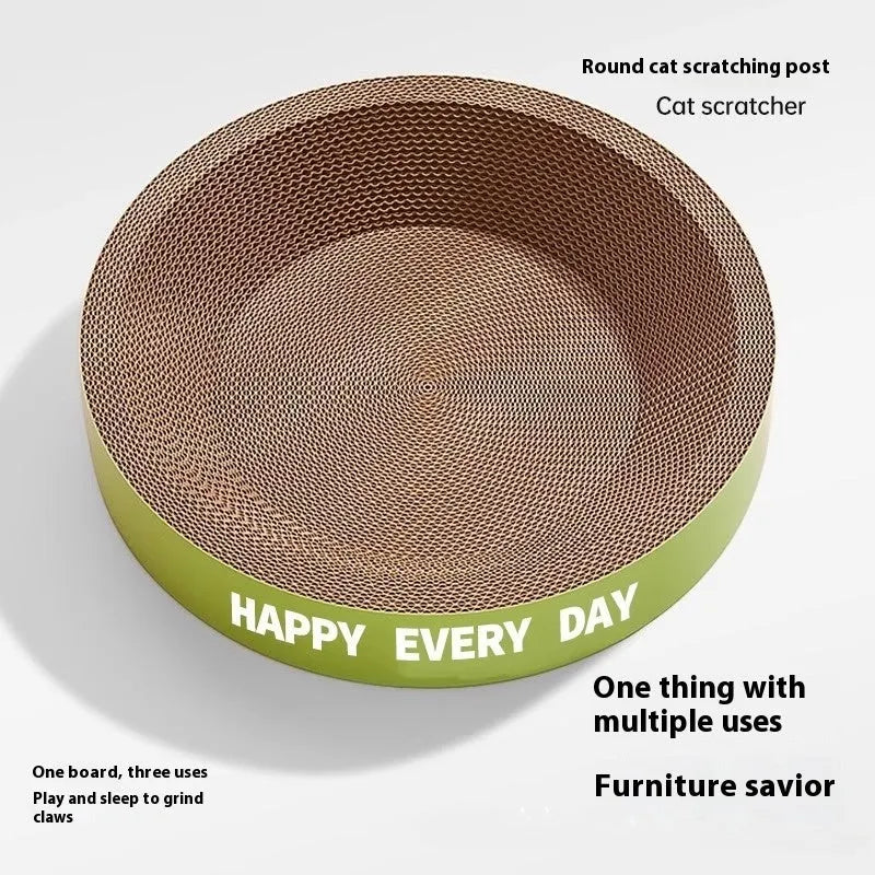 Green round cat scratching board nest with sisal rope exterior and interior cushion