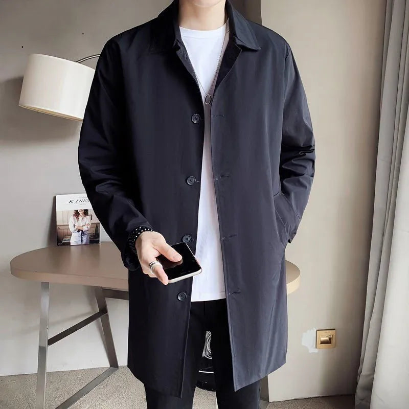Men's mid-length loose rabbit fur trench coat in khaki, sizes M to 5XL, youth fashion style
