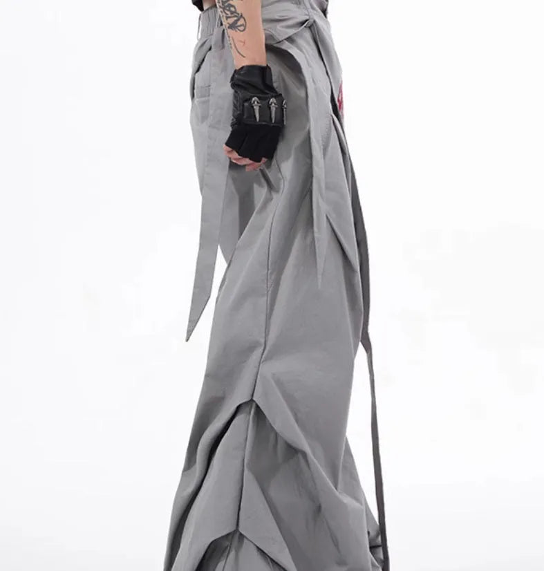 Korean-style black wide-leg summer function pants for boys displayed flat