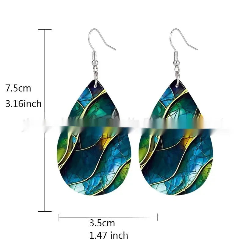 Acrylic flat branch knot drop earrings with printed design in approximately 5cm length