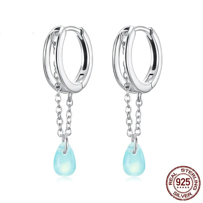 S925 sterling silver double-layer water drop glaze ear clip earrings for women polished drop shape BSE1199