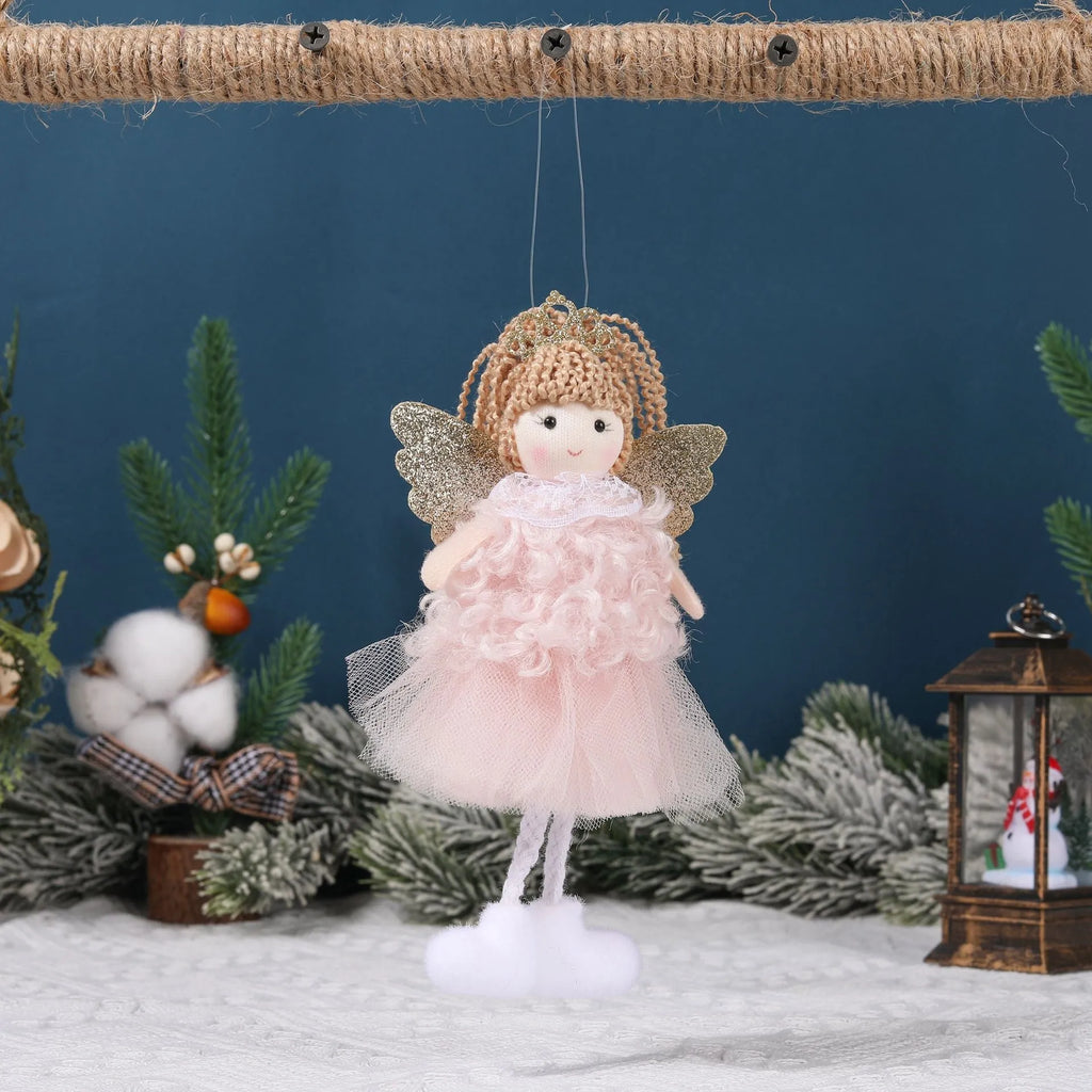 Christmas angel girl cloth pendant for high ponytail hairstyles in white, pink, khaki colours