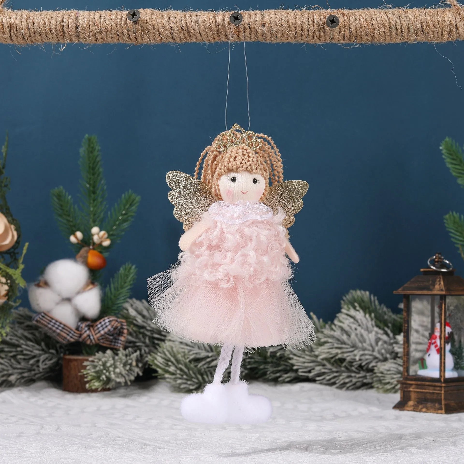 Christmas angel girl cloth pendant for high ponytail hairstyles in white, pink, khaki colours