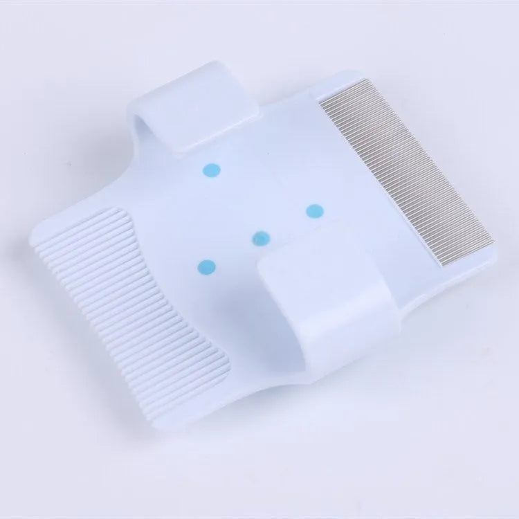 Blue multifunctional pet comb grooming tool measuring 8.5cm with floating hair removal, massage, and flea removal functions