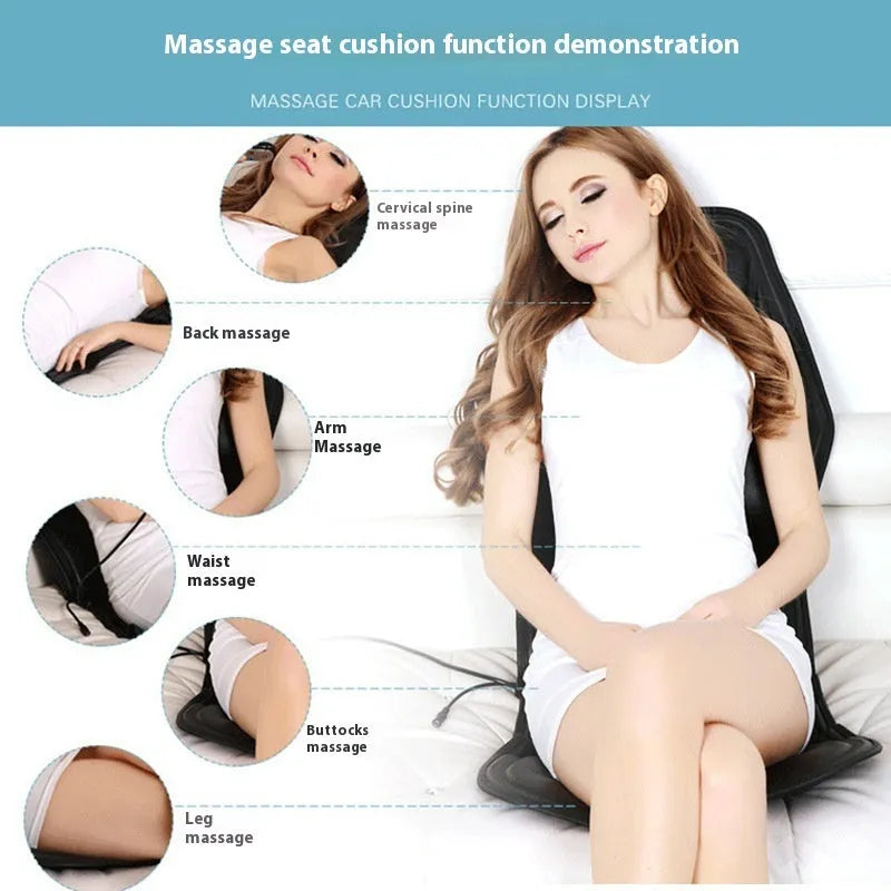 Black heating massage mat seat cushion with infrared physiotherapy function
