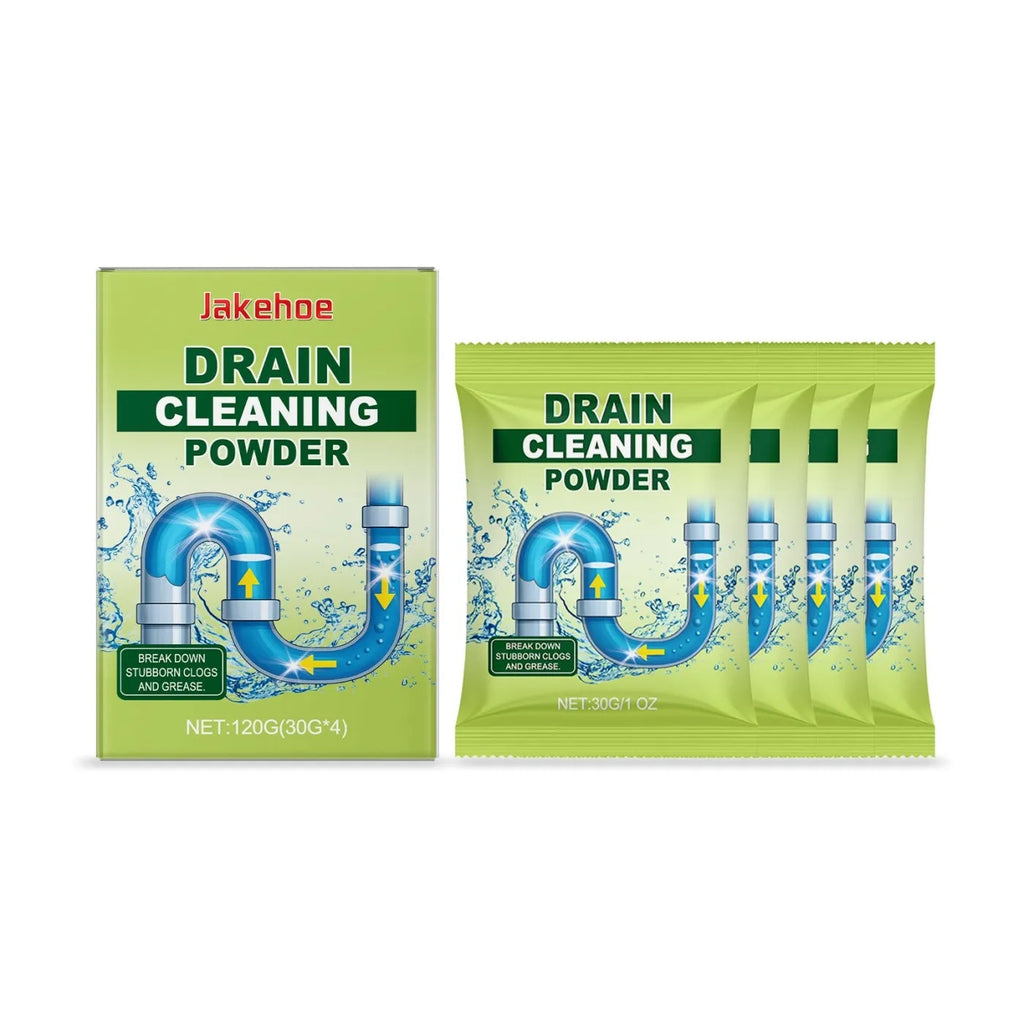 120G pack of drain unblocking powder for sinks and pipes with sodium hydroxide formula.