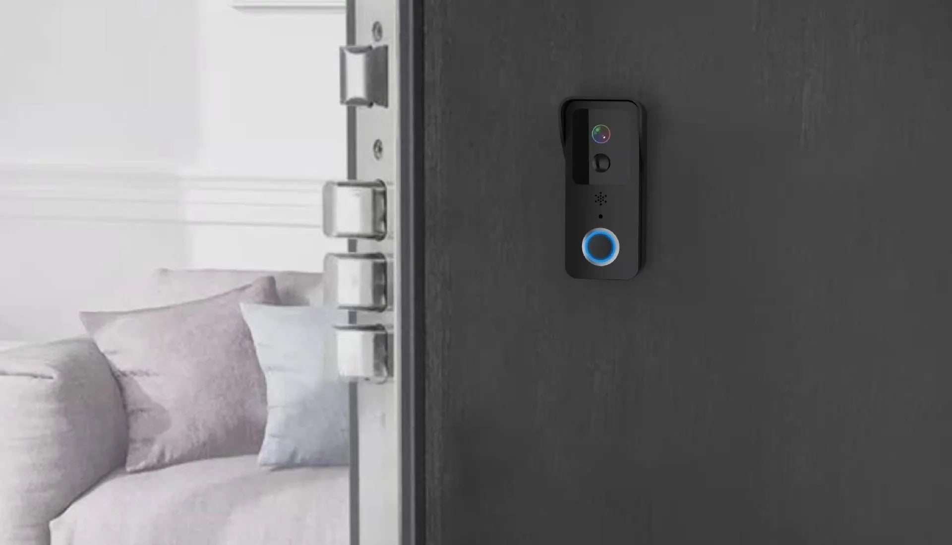 White waterproof HD visual doorbell with intercom, camera, and 18650 battery for home security