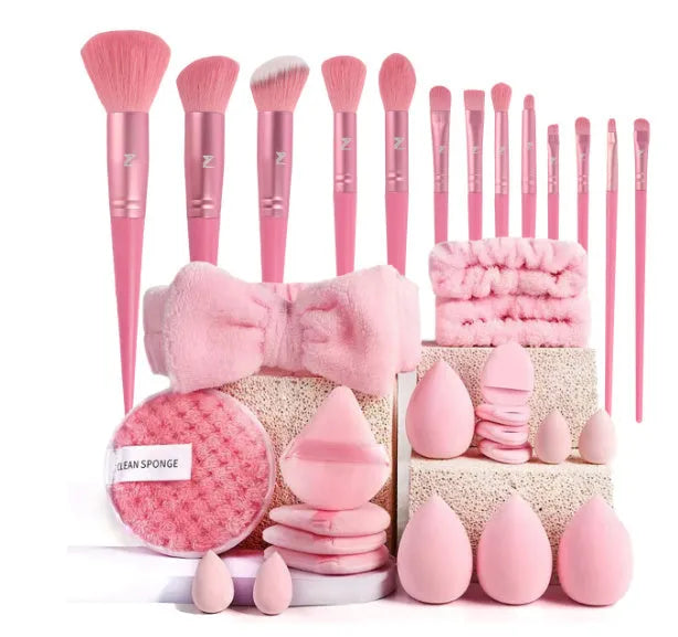40-piece beauty tools major combination suit with hydrophilic non-latex face wash and makeup tools in Brown, Pink, Purple