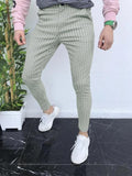 Men's 3D printed plaid casual trousers with elastic fabric for autumn and winter wear