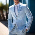 Blue and white button men's British style suit jacket with straight hem and digital printing