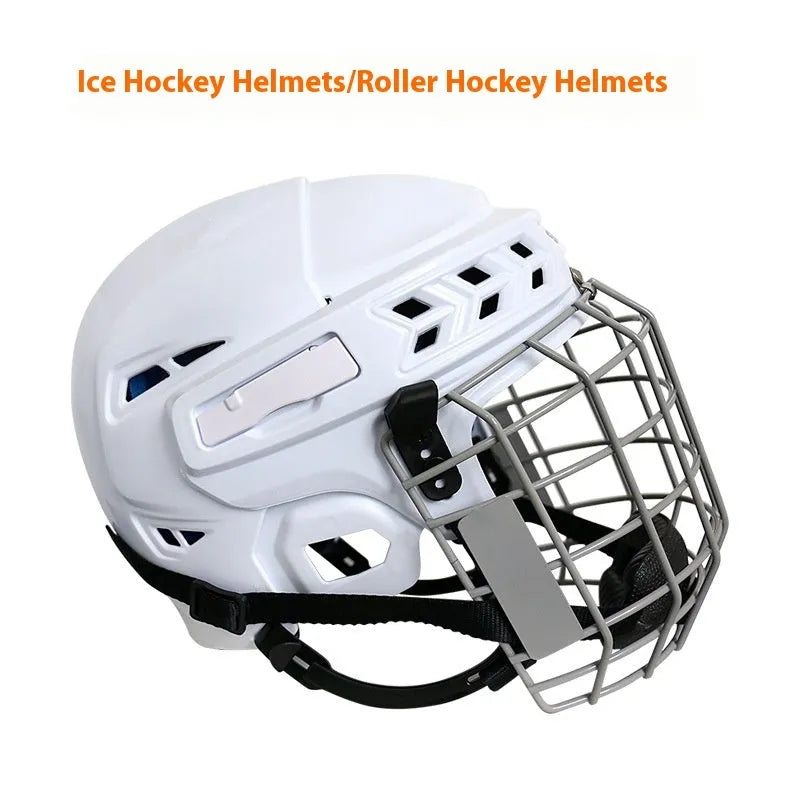 Ice hockey helmet with a carbon steel face mask showing impact-resistant shell and cushioned interior lining.
