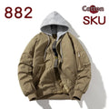 Loose-fitting solid colour pilot jacket with polyester lining for plus size, available in black beige green with hat or cotton lining options