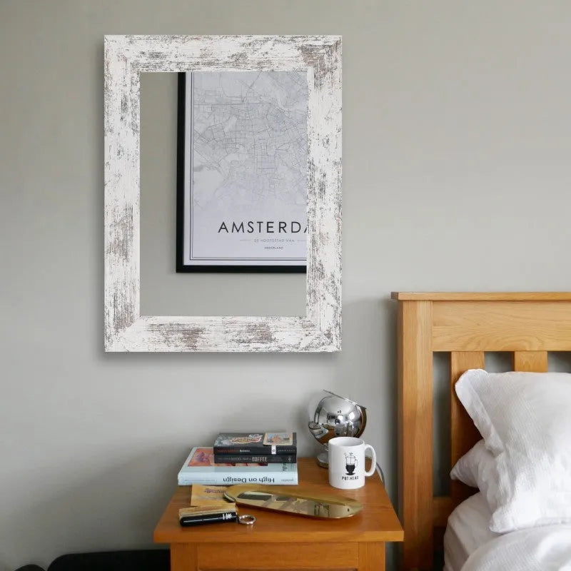 Wall-mounted retro Chinese style dressing mirror in small old white with MDF frame