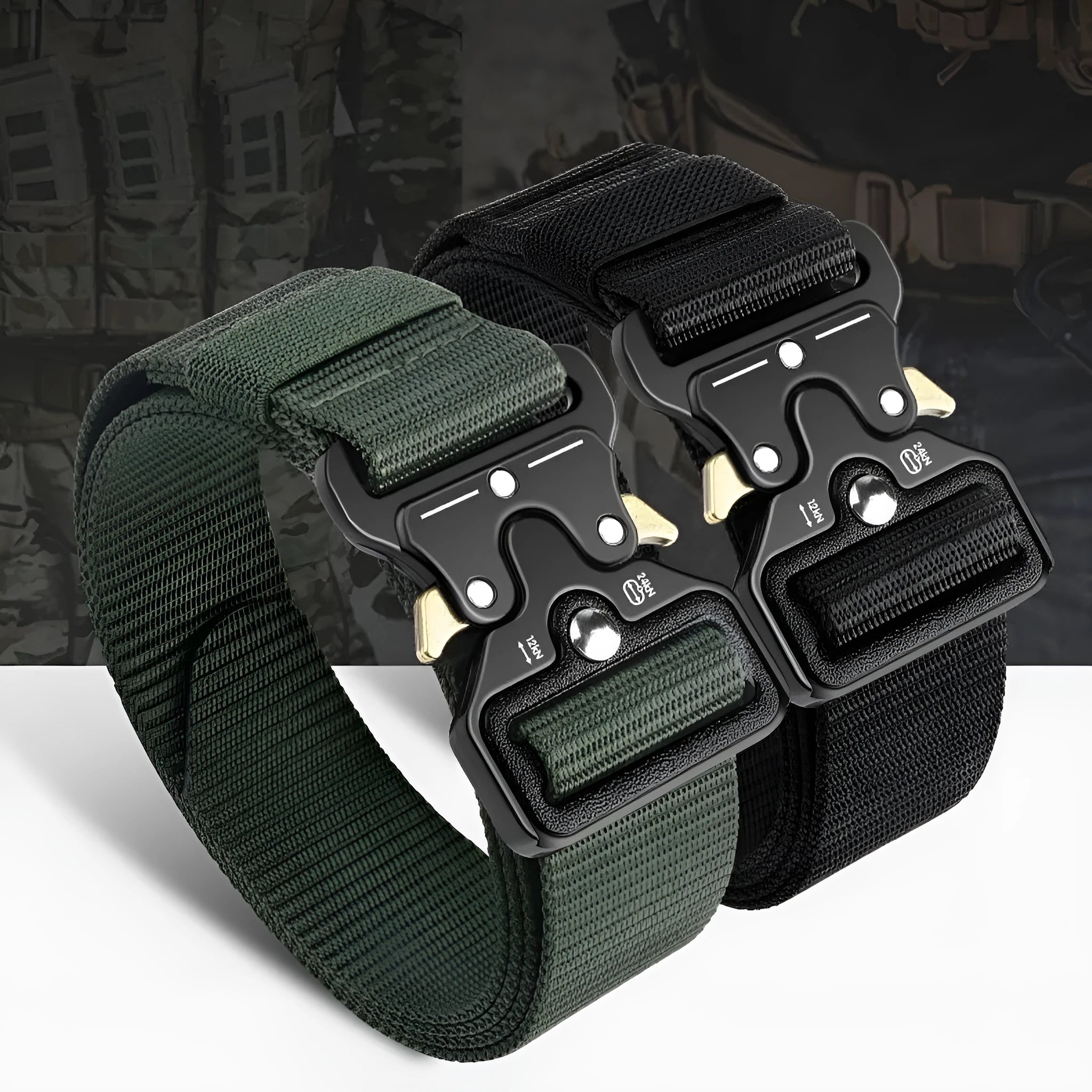 Men's thick canvas tactical belt with alloy quick-release buckle in five colour options