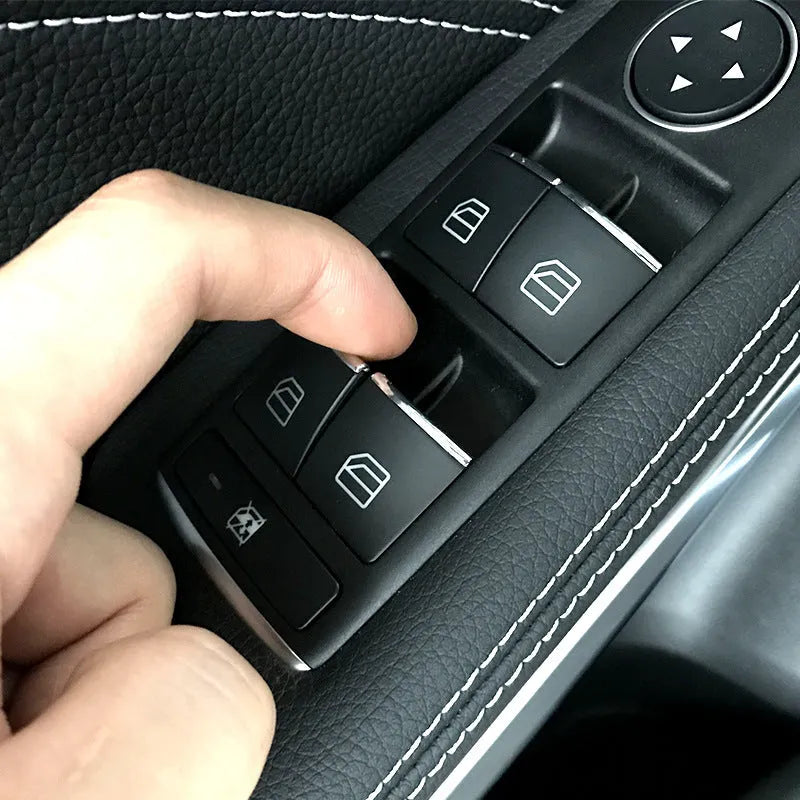 Black glitter decorative sticker for car window lift button on ABS plastic backing.