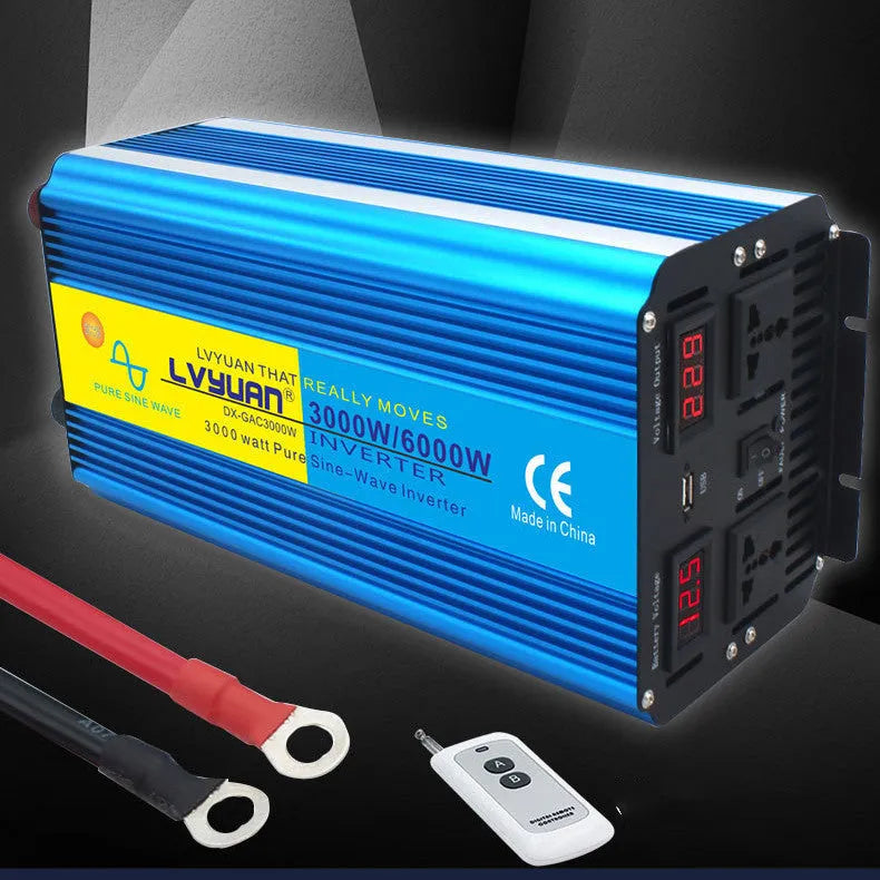 Blue 3000W pure sine wave car power inverter with digital display and remote control