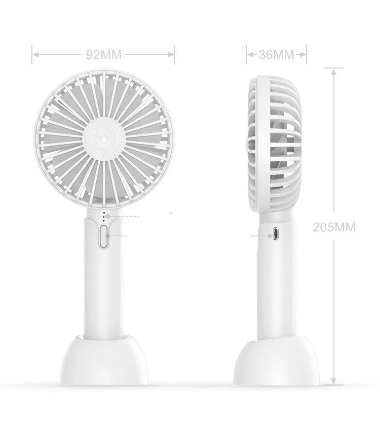 Blue handheld mini desktop USB electric fan with three speed settings and quiet operation