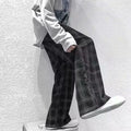 Japanese retro loose plaid trousers in black and green, mid waist, straight leg, sizes S to 3XL
